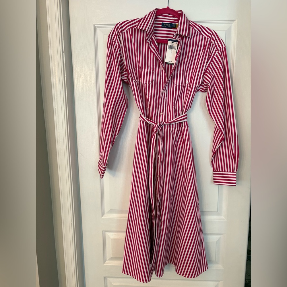 Polo by Ralph Lauren Pink and White Striped Shirt Dress